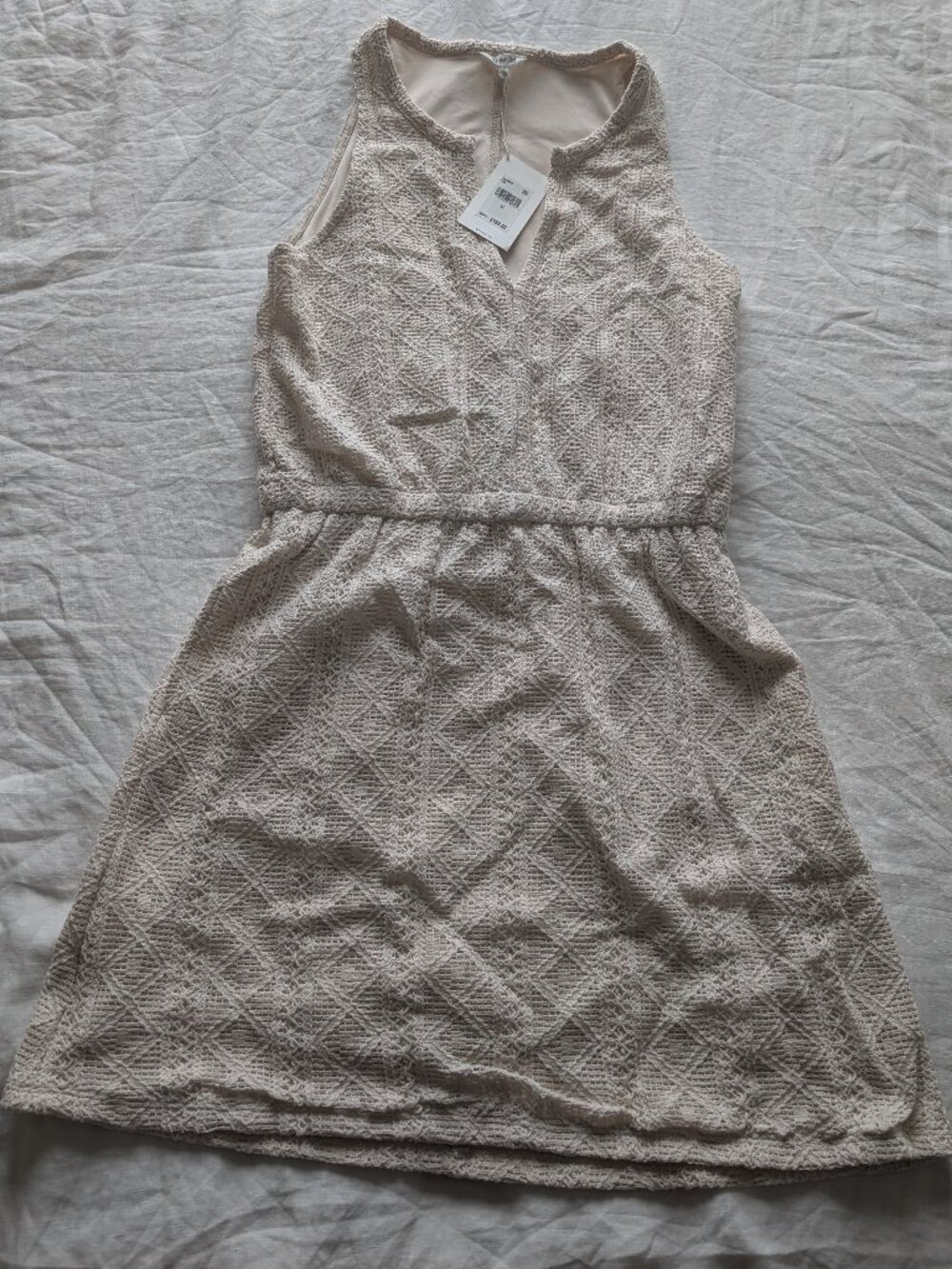 NWT Splendid Paola Crochet Mini Dress V-Neck | Elastic Waist + Pockets | Size M